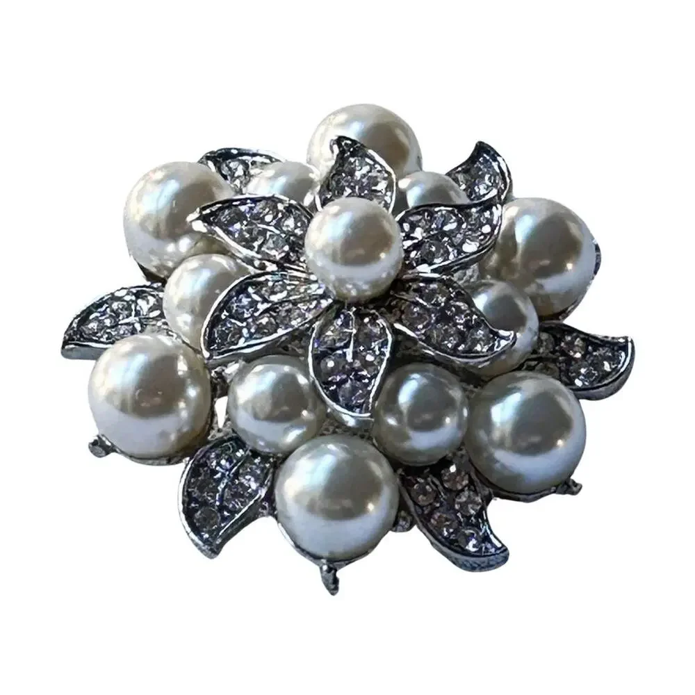 Vintage 1930s–40s Faux Pearl & Rhinestone Floral Fur Clip Heavy Art Deco Era